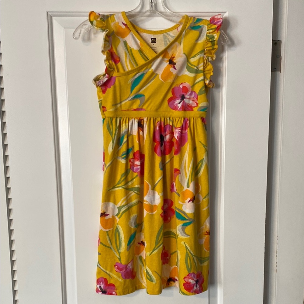 Like New Tea Collection Yellow Floral Wrap Dress Size 12